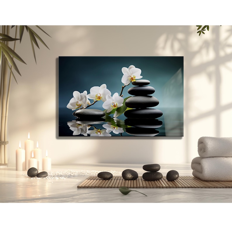 Zen Orchid & Stones Tempered Glass Wall Art: Spa Decor - Etsy