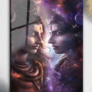 Arte de parede de Radha Krishna, arte de parede em vidro temperado, tapeçarias, decoração de parede hindu, decoração de parede de deus hindu, presente de Diwali, decoração para casa - tapeçaria