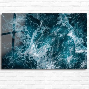 海の波のガラスウォールアート、沿岸強化ガラス装飾、リビングルームアート、新築祝い、記念日の贈り物、壁掛け、ホームデコレーション