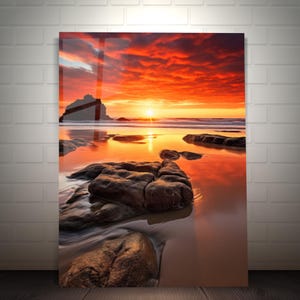 Sunset Ocean View Glass Art - Tempered Glass Wall Art - Large Wall Art-Glass Wall Art - Coastal Decor-Sunset Landscape Decor - Wall Hangings