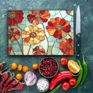 Planche à découper en verre trempé, dosseret de poêle, dosseret de vitrail, décoration de cuisine, housse de poêle, cadeau de cuisine, cadeau unique, planches à découper