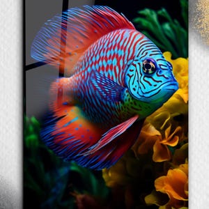Colorful Fish Glass Wall Art, Underwater Tempered Glass Wall Decor, Unique Gifts, Anniversary Gifts, Aquarium Wall Art, Bathroom Wall Art