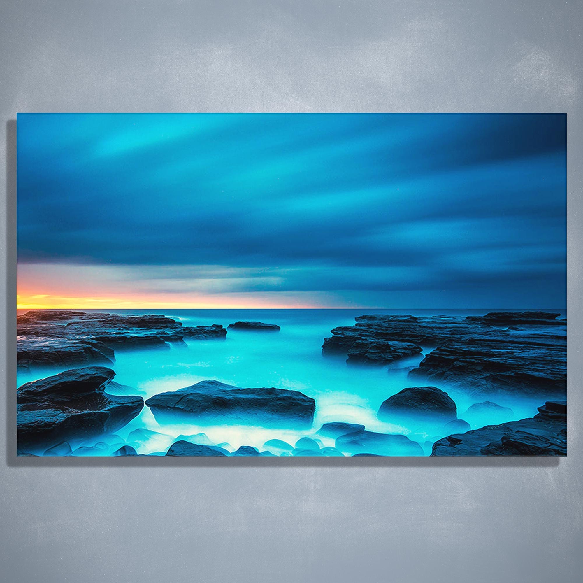 その他 Ocean Section -Rising Blue- 夕日の海の景色を描いた強化ガラスの壁アート：海岸の風景装飾 - Etsy 日本