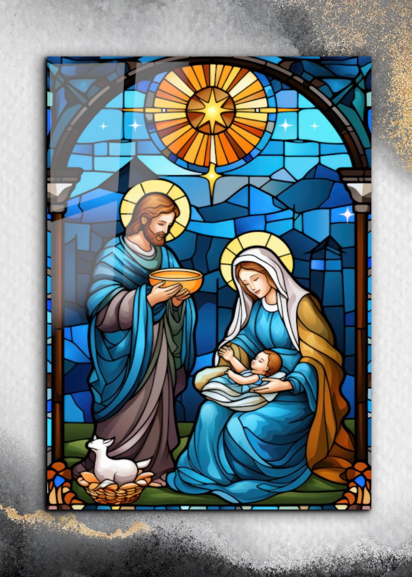 Décoration De Noël - Crèche En Verre Gravé Et Métal - Suncatcher - Art Déco
