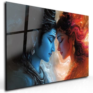 Arte de parede de Radha Krishna, arte de parede de vidro temperado, tapeçarias de parede, decoração de parede hindu, decoração de parede de deus hindu, presentes de inauguração de casa, decoração de casa