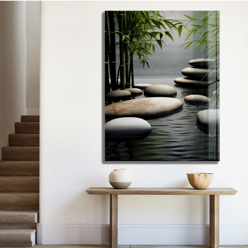 Zen Garden Tempered Glass Wall Art: Bamboo & Stone Spa Decor - Etsy