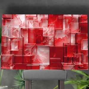 Red Geometric Tempered Glass Wall Art, Modern Abstract Panel