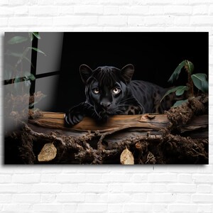 Black Leopard Wall Art-Tempered Glass Wall Art-Large Wall Art-Glass Wall Art-Wildlife Wall Art-Housewarming Gift-Wall Hangings-Unique Gift