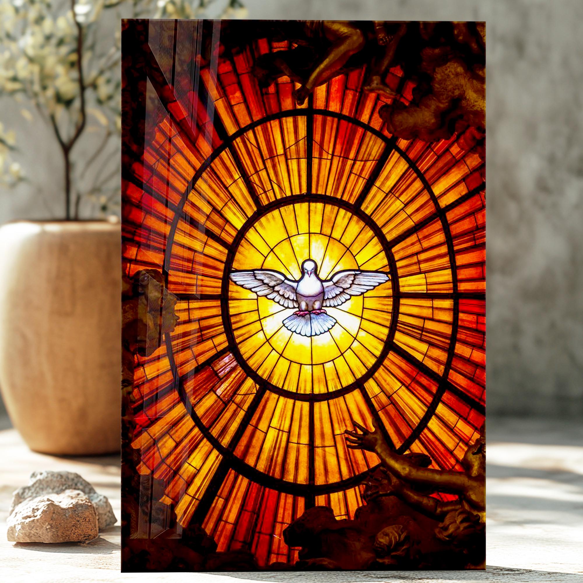 Holy Spirit Dove Wall Art, Stained Glass Effect Tempered Glass ...
