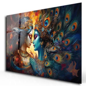Arte de parede de Radha Krishna, arte de parede em vidro temperado, tapeçarias, decoração de parede hindu, decoração de parede de deus hindu, presentes de inauguração, decoração de casa
