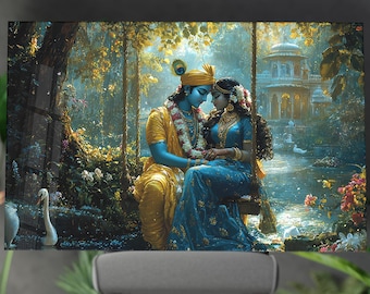 Radha Krishna väggkonst i härdat glas: Hinduisk guddekor