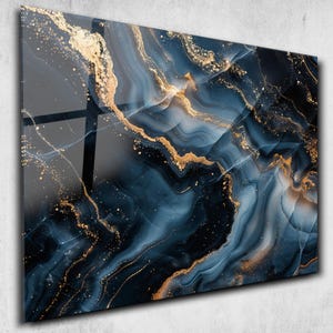 Blue Marble Wall Decor,Glass Printing,Tempered Glass Wall Art-Wall Hangings, Marble Wall Art, Large Wall Art-Glass Wall Art-Gift Wall Art