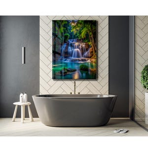 Tempered Glass Waterfall Wall Art: Modern Panoramic Landscape image 8