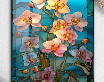 Floral Tempered Glass Wall Art: Stained Glass Style, Vibrant Flower Design