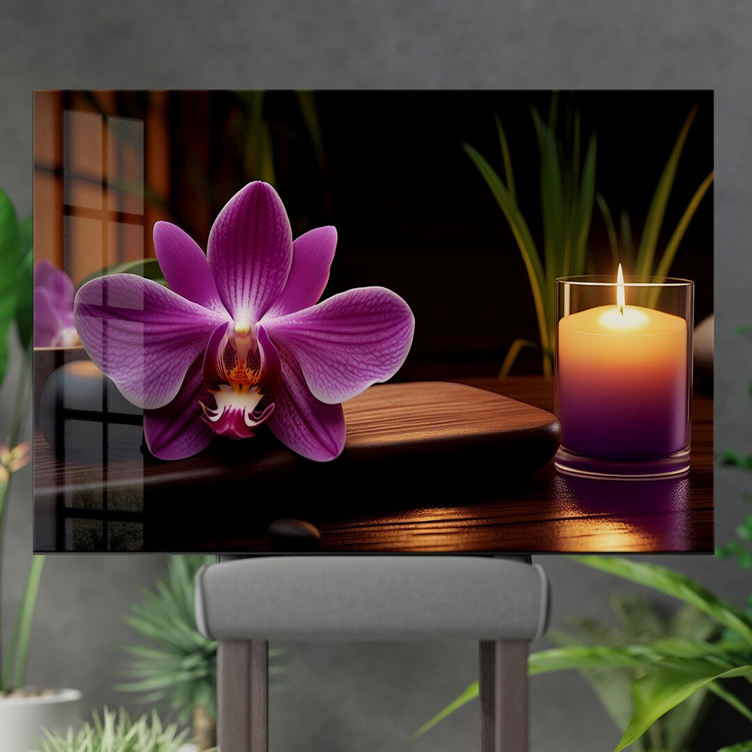Zen Stone & Orchid Tempered Glass Wall Art: Modern Spa Decor - Etsy