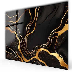 Black Gold  Abstract Art - Tempered Glass Wall Art - Unique Wall Art- Minimalist Home Decor - Large Wall Decor- Wall Hangings - Home Gift