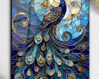 Stained Glass Peacock Style Tempered Glass Wall Art: Colorful Floral Decor