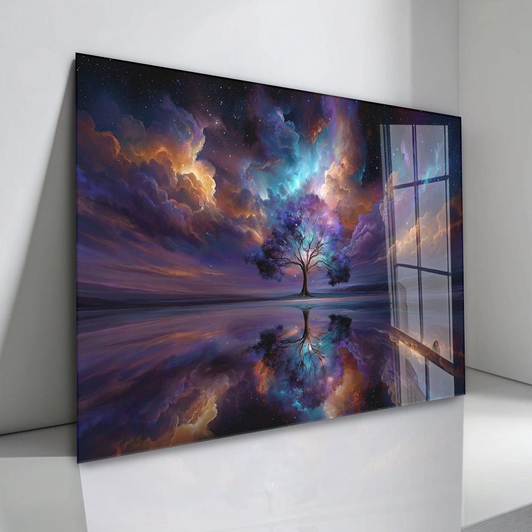 Mystical Cosmic Life Tree Tempered Glass Wall Art - Modern Spiritual ...