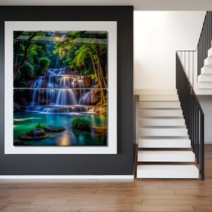 Tempered Glass Waterfall Wall Art: Modern Panoramic Landscape image 13