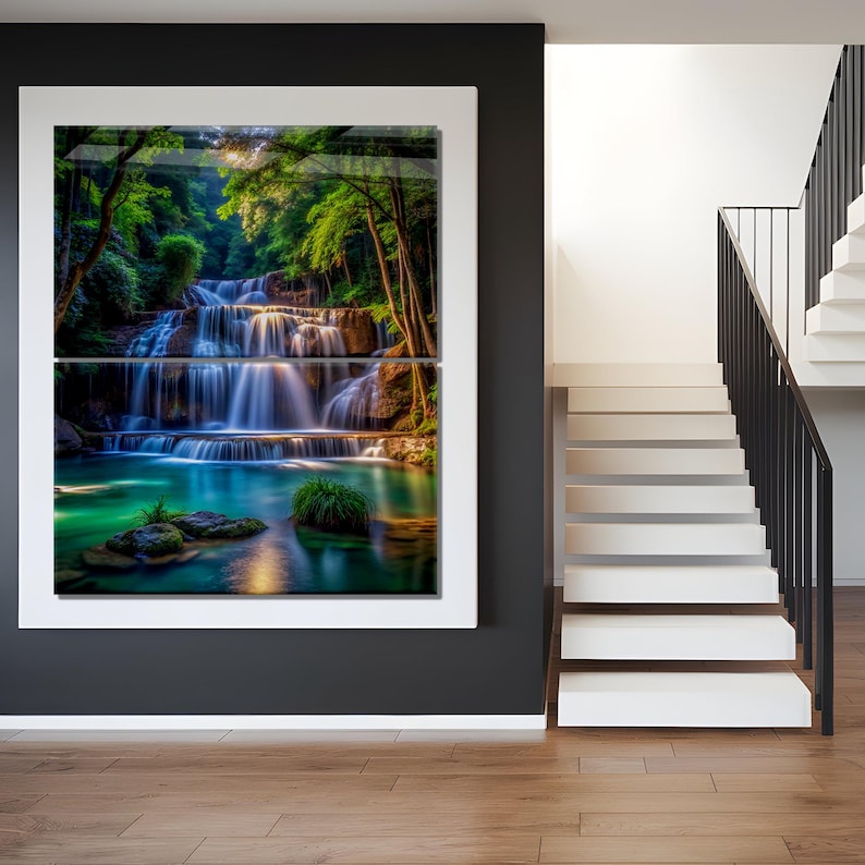 Tempered Glass Waterfall Wall Art: Modern Panoramic Landscape image 13