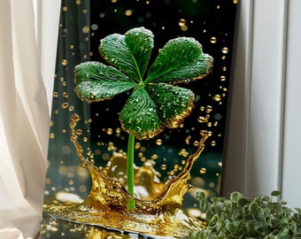 Four-leaf Clover Tempered Glass Wall Art – Modern Lucky Symbol