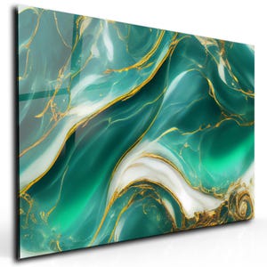Turquoise Green & Gold Marble Wall Art – Tempered Glass Panel – Extra Large Glass Wall Art for Home Decor - Unique Wall Art - Christmas Gift