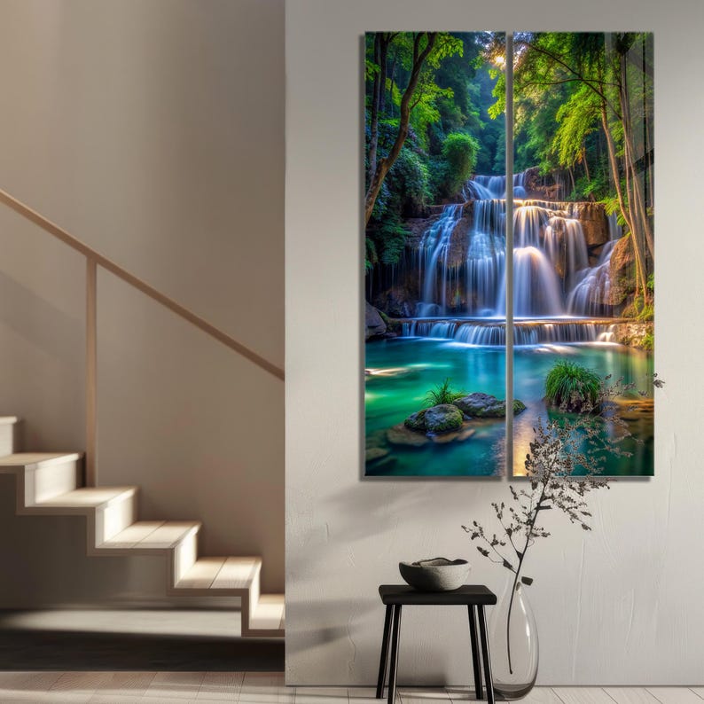 Tempered Glass Waterfall Wall Art: Modern Panoramic Landscape image 14