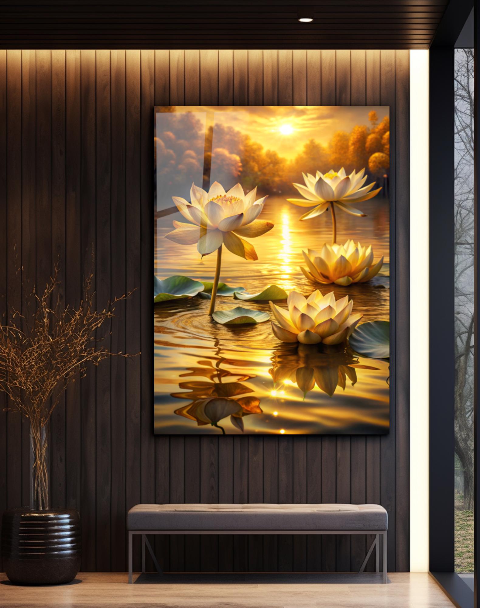 White Lotus Sunset Tempered Glass Wall Art: Zen Meditation Decor - Etsy