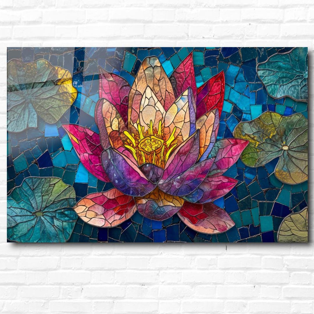 Flower Mosaic Stained Glass Wall Art Vibrant Tempered Panel-abstract ...