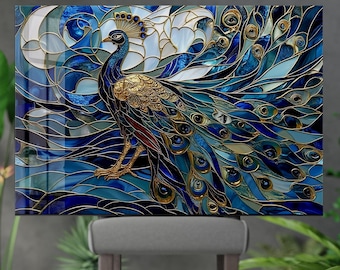 Stained Glass  Style Peacock  Tempered Glass Wall Art: Colorful Floral Decor