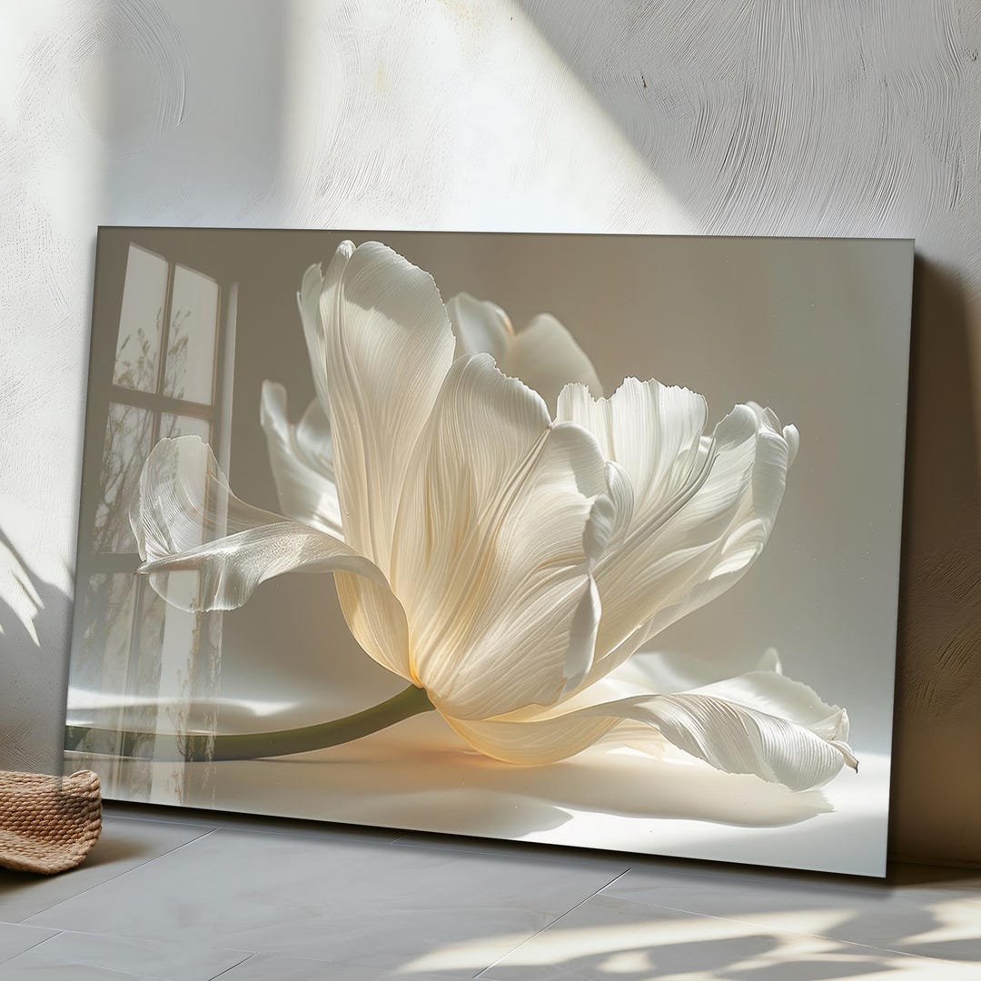 White Tulip Tempered Glass Wall Art, Elegant Floral Home Decor - Etsy