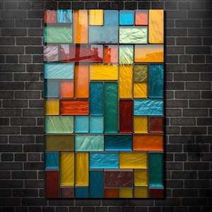Colorful Stained  Tempered Glass Wall Art -Modern Stained Glass Wall Hanging – Unique Home Decor Gift-Vibrant Glass Art for Home or Office