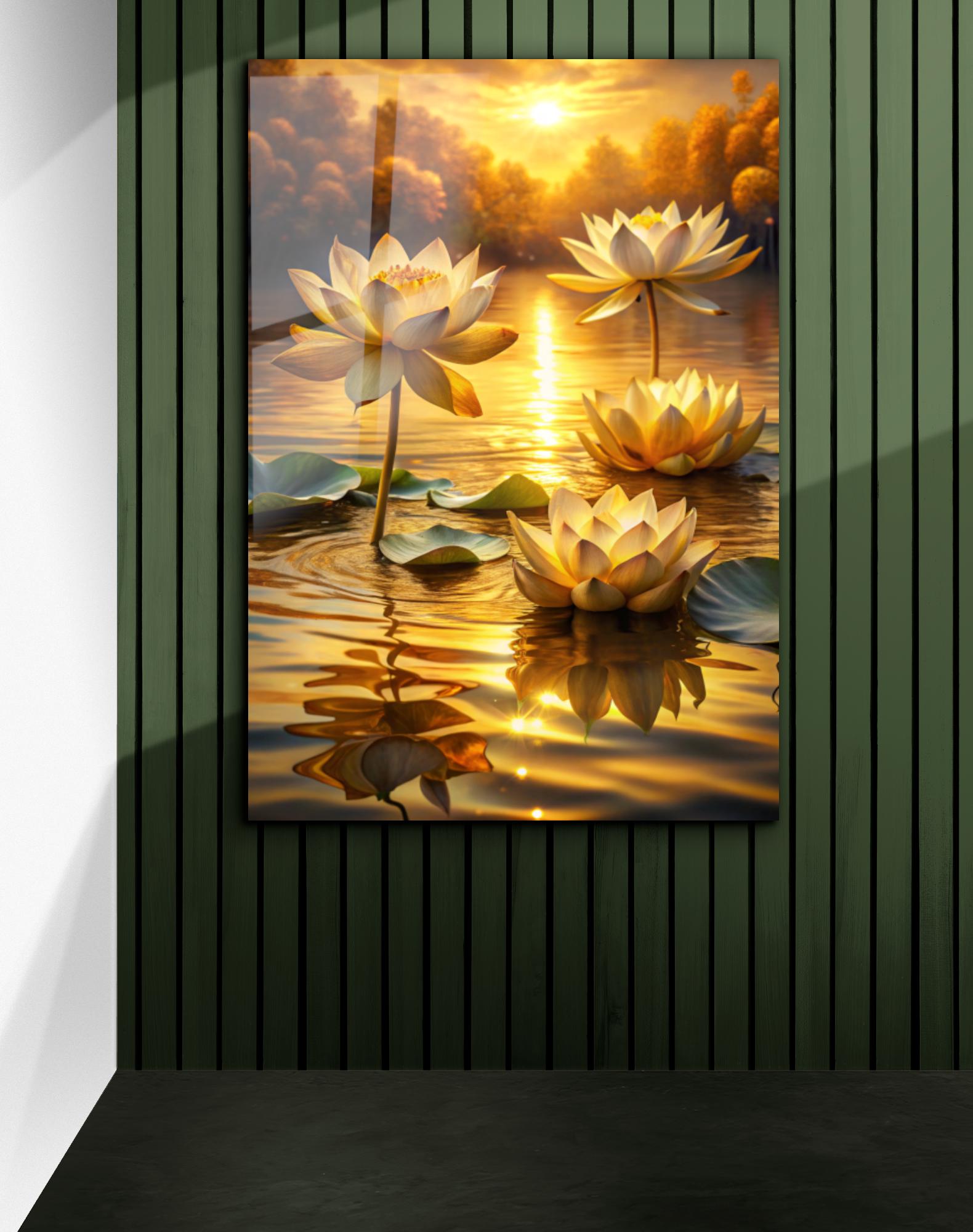 White Lotus Sunset Tempered Glass Wall Art: Zen Meditation Decor - Etsy