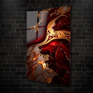 Red Abstract Marble Art-Tempered Glass Wall Art-Extra Large Wall Art-Glass Wall Art-Modern Wall Art-Housewarming Gift-Unique Home Decor