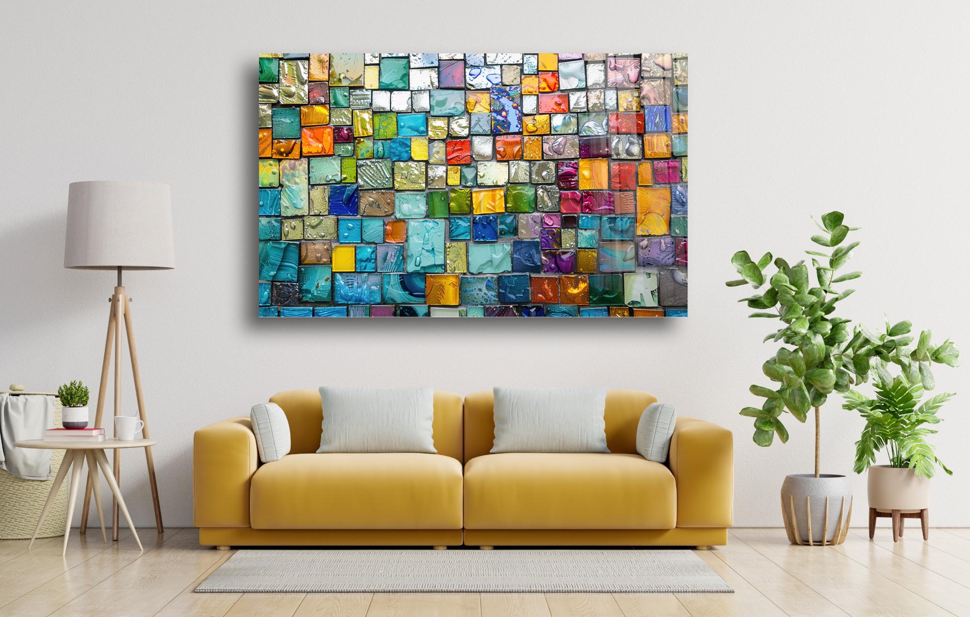 TEBAMALL Abstract Glass Wall Art 44x28 Inches – Modern Frameless Decor For Living Room