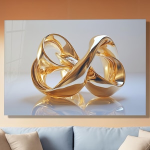 Abstract Golden Infinity Tempered Glass Wall Art – Modern Luxury Metal Sculpture Print