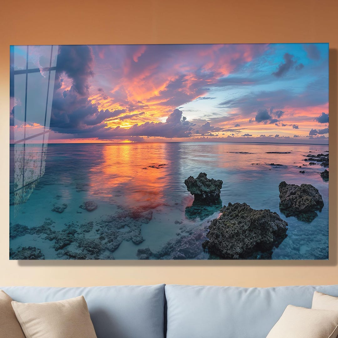 Sunset Ocean Tempered Glass Wall Art, Coastal Beach Decor - Etsy