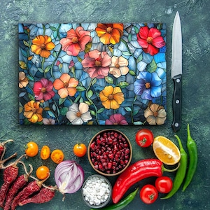 Planche à découper en verre trempé, dosseret de poêle, dosseret de vitrail, décoration de cuisine, housse de poêle, cadeau de cuisine, cadeau unique, planches à découper