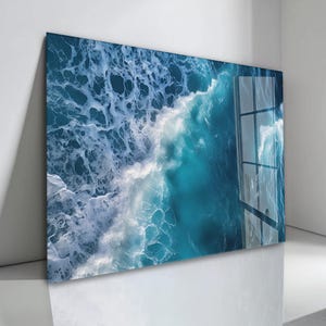 強化ガラス製ウォールアート - 抽象的な海の波と海 - 沿岸のホームデコレーション