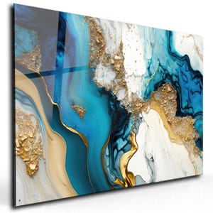 Blue Marble Glass Wall Art, Gold Glass Art, Blue Marble Wall Decor, Tempered Glass, Abstract Blue Marble Art, Abstract Blue Glass Print