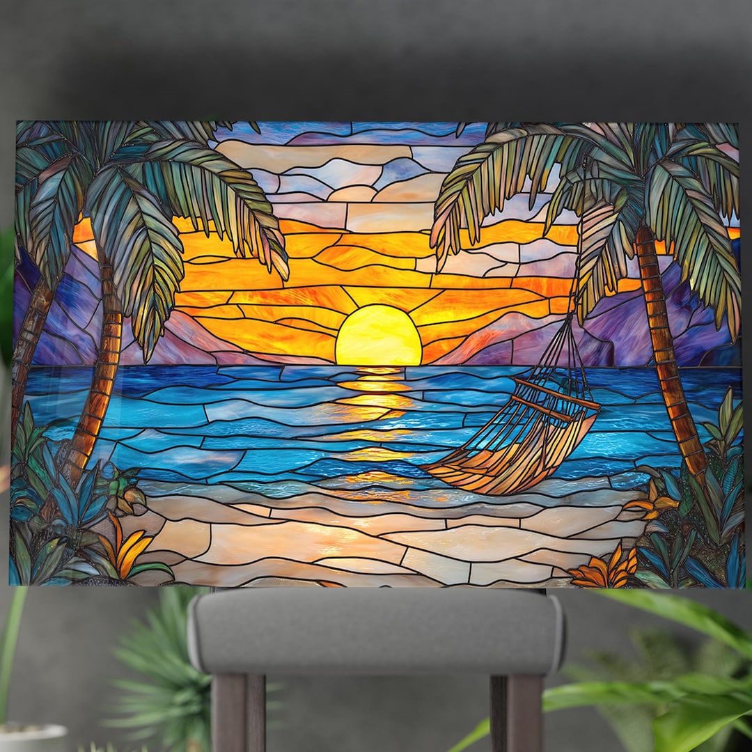 Tempered Glass Beach Wall Art, Coastal Palm Sunset, Extra Large Decor ...