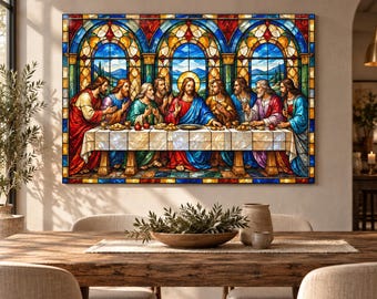 The Last Supper Tempered Glass Wall Art – Stained Glass Style Christian Decor - Modern Religious Livingroom Wall Decor