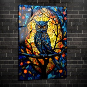 Stained Glass Owl Tempered Glass Wall Art: Unique Home Decor