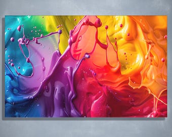 Rainbow color Splash Tempered Glass Art, Colorful Abstract Wall Decor for Living Room