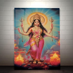 Lakshmi Goddess Wall Art - Tempered Glass Wall Art- Lakshmi Wall Art - Goddess Lakshmi Glass Wall Decor - Hindu Goddess Art -Hindu Deity Art