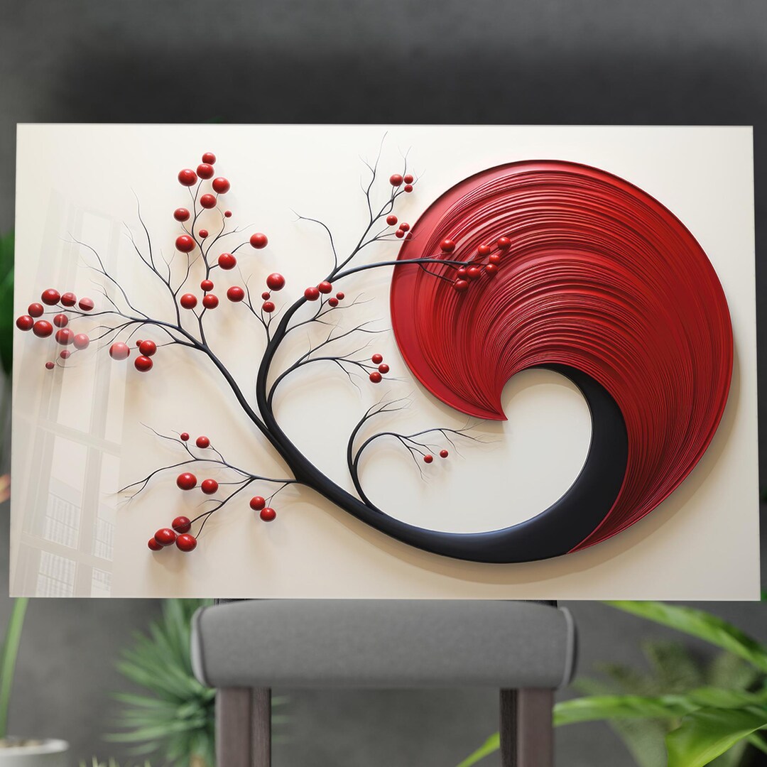 Abstract Red Floral Tempered Glass Wall Art - Elegant Home & Office ...