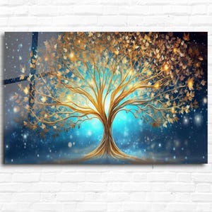 Life of Tree Wall Art - Stained Glass Art - Abstract Tree  Art  - Tempered Glass Wall Art -Large Wall Art -Gold Tree of life Wall Decor