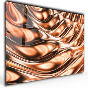 Copper Wave - Tempered Glass Wall Art - Abstract Copper Glass Panel -Extra Large Wall Art -Home Decor - Stove Backsplash -Kitchen Gift
