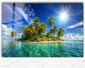 Tropical Beach Tempered Glass Wall Art: Coastal Palm Tree Print - Etsy