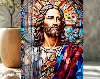 Jesus Christ Stained Glass Style Tempered Glass Wall Art | Christian Religious Home Decor
